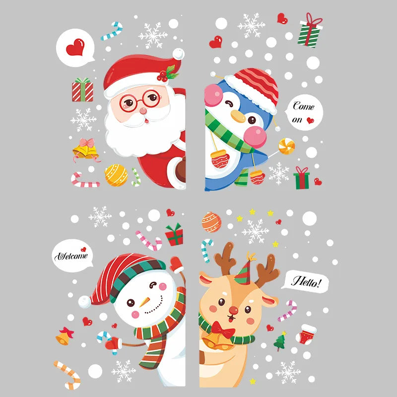 Christmas Cartoon Penguin Santa Claus Elk Pvc Window Stickers Door Sticker