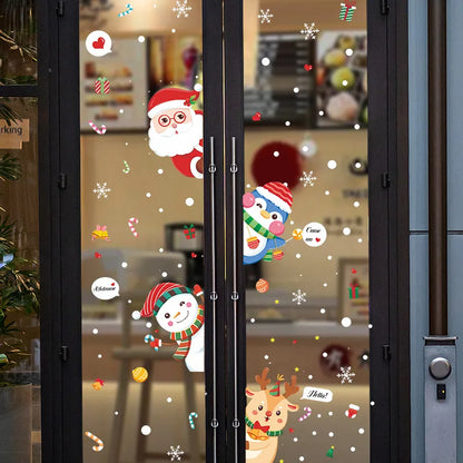 Christmas Cartoon Penguin Santa Claus Elk Pvc Window Stickers Door Sticker