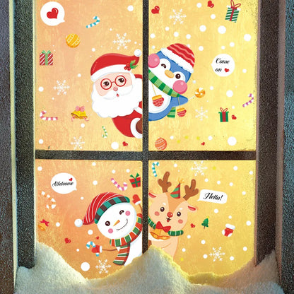 Christmas Cartoon Penguin Santa Claus Elk Pvc Window Stickers Door Sticker