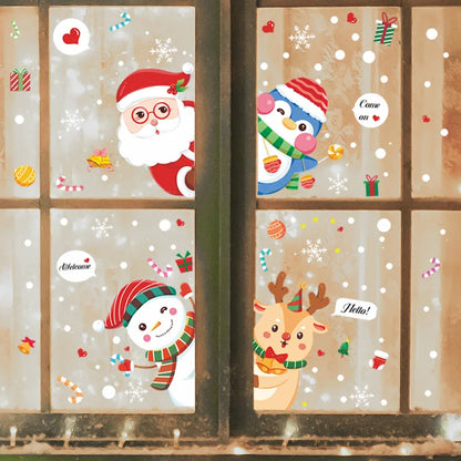 Christmas Cartoon Penguin Santa Claus Elk Pvc Window Stickers Door Sticker