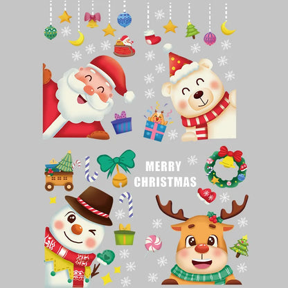 Christmas Cartoon Santa Claus Snowman Elk Pvc Window Stickers Door Sticker