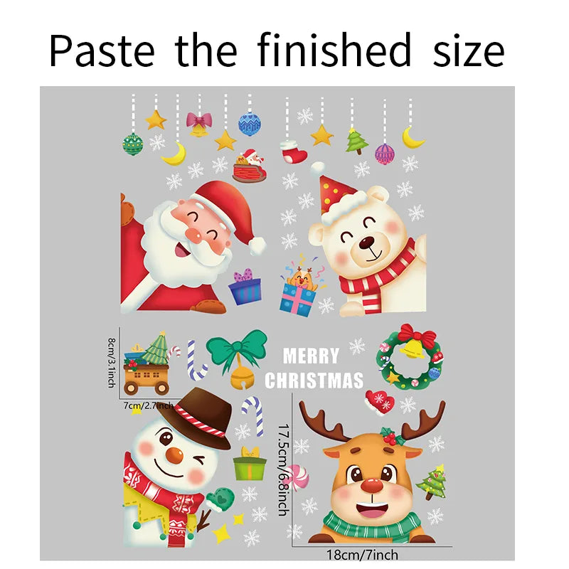 Christmas Cartoon Santa Claus Snowman Elk Pvc Window Stickers Door Sticker