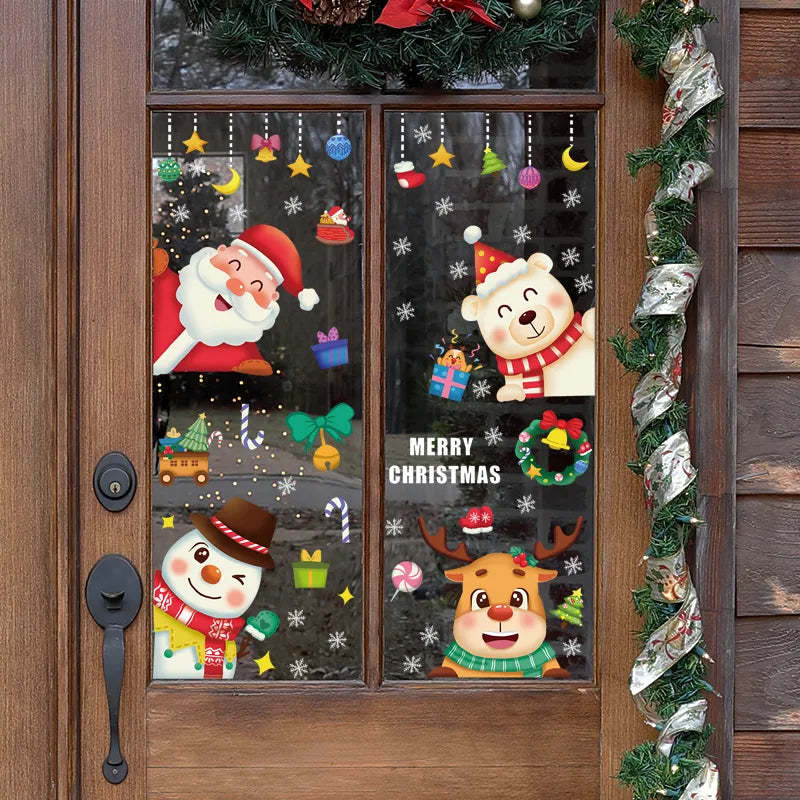 Christmas Cartoon Santa Claus Snowman Elk Pvc Window Stickers Door Sticker