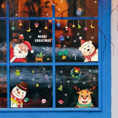 Christmas Cartoon Santa Claus Snowman Elk Pvc Window Stickers Door Sticker