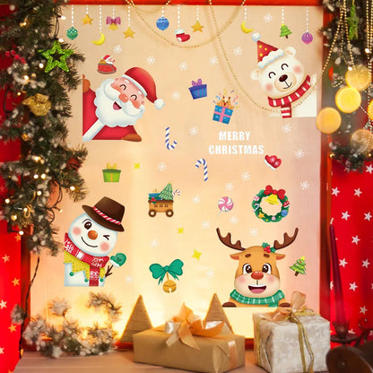 Christmas Cartoon Santa Claus Snowman Elk Pvc Window Stickers Door Sticker