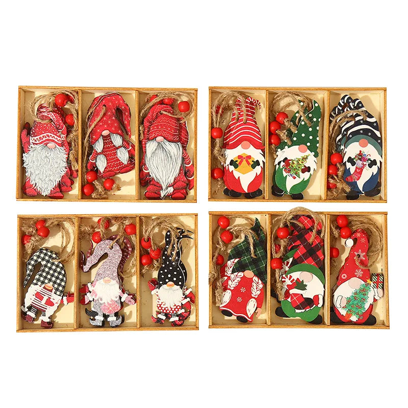 Christmas Cartoon Style Cartoon Wood Party Hanging Ornaments 9 Pieces