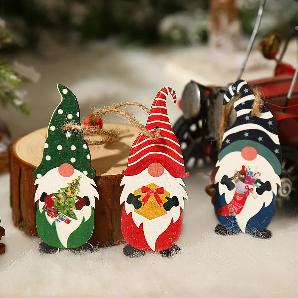 Christmas Cartoon Style Cartoon Wood Party Hanging Ornaments 9 Pieces