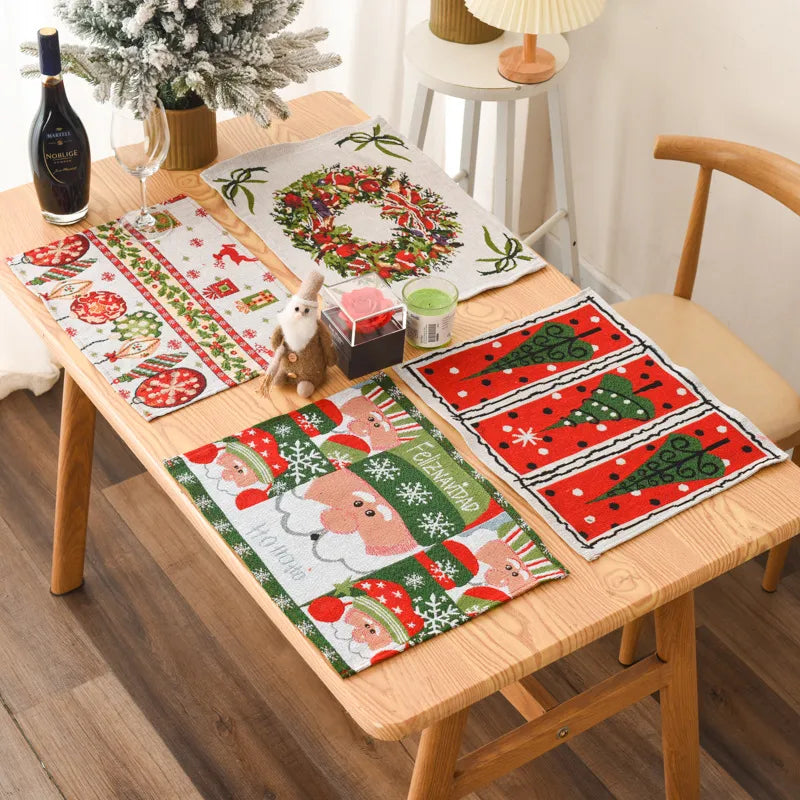 Christmas Cartoon Style Color Block Cloth Holiday Daily Placemat