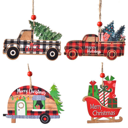 Christmas Cartoon Style Cute Car Wood Party Festival Hanging Ornaments