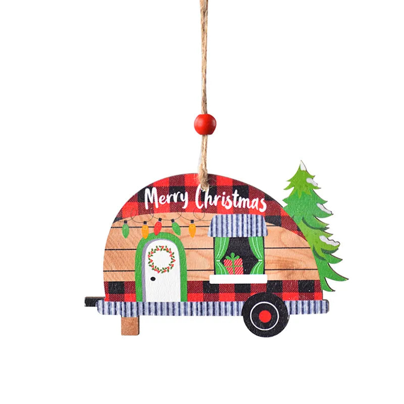 Christmas Cartoon Style Cute Car Wood Party Festival Hanging Ornaments