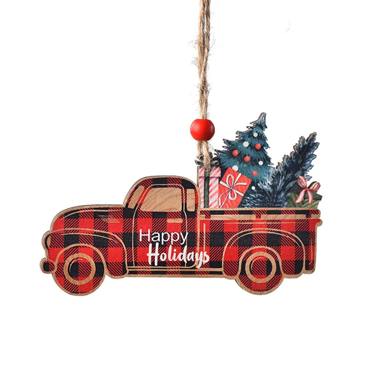 Christmas Cartoon Style Cute Car Wood Party Festival Hanging Ornaments