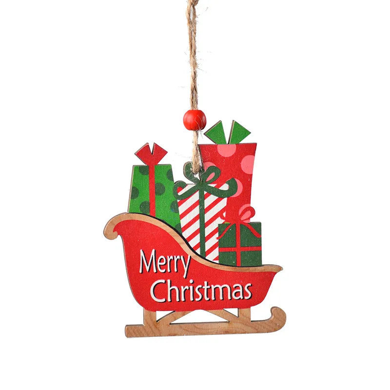 Christmas Cartoon Style Cute Car Wood Party Festival Hanging Ornaments