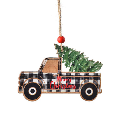 Christmas Cartoon Style Cute Car Wood Party Festival Hanging Ornaments