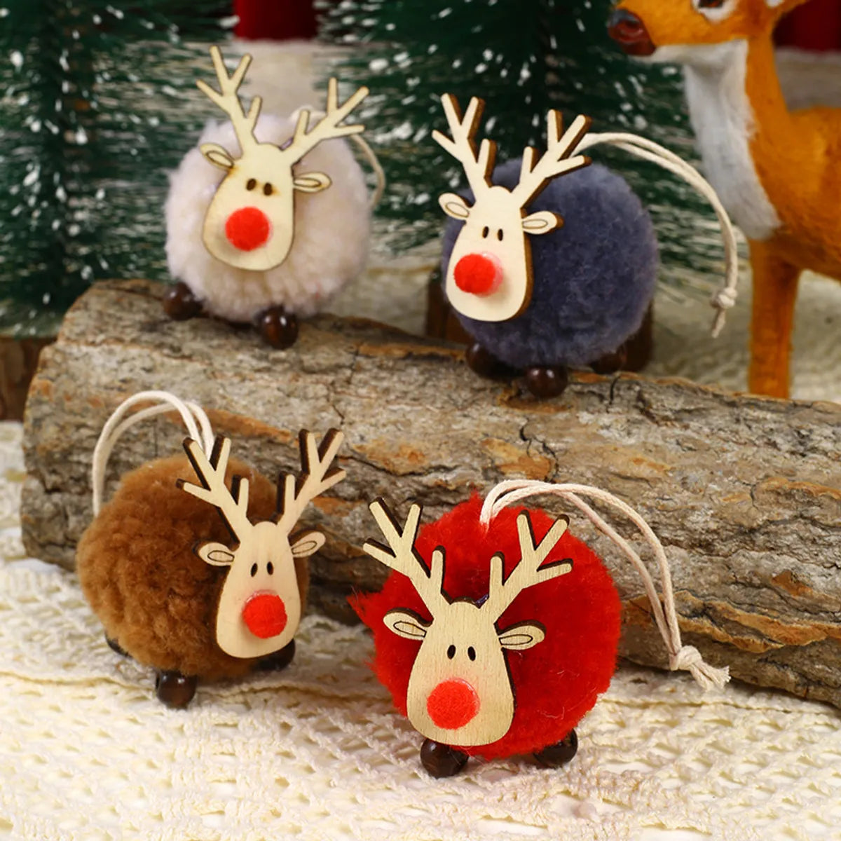 Christmas Cartoon Style Cute Elk Wood Party Festival Hanging Ornaments