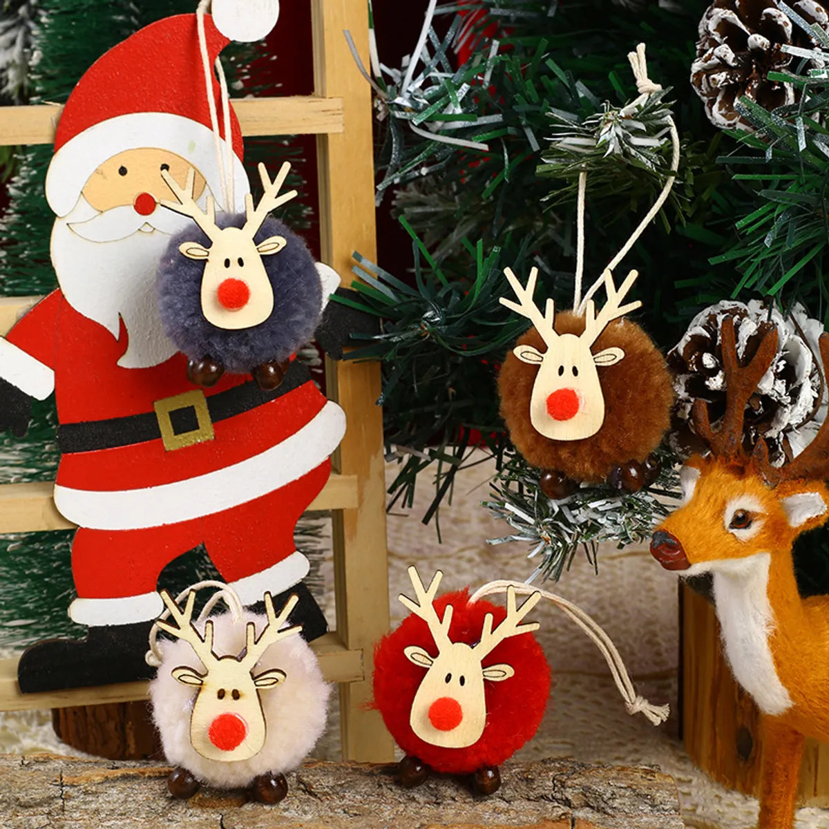 Christmas Cartoon Style Cute Elk Wood Party Festival Hanging Ornaments