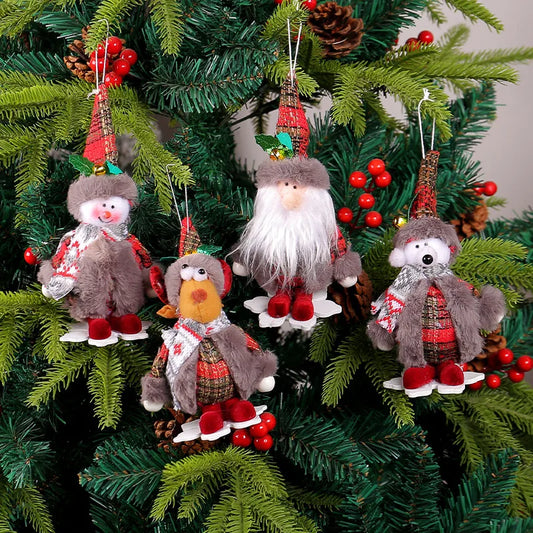 Christmas Cartoon Style Cute Pastoral Santa Claus Snowman Cloth Indoor Party Festival Hanging Ornaments