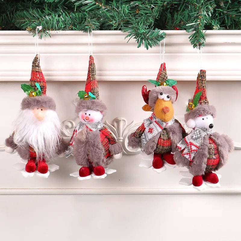 Christmas Cartoon Style Cute Pastoral Santa Claus Snowman Cloth Indoor Party Festival Hanging Ornaments