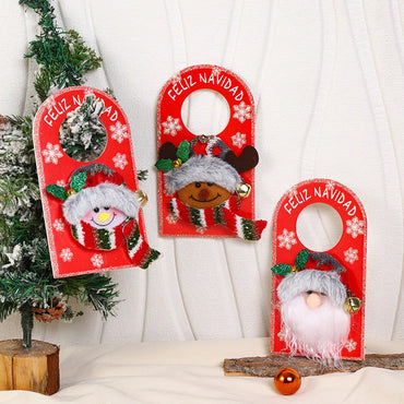 Christmas Cartoon Style Cute Santa Claus Snowman Deer Nonwoven Wood Party Festival Hanging Ornaments