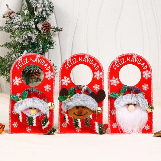 Christmas Cartoon Style Cute Santa Claus Snowman Deer Nonwoven Wood Party Festival Hanging Ornaments