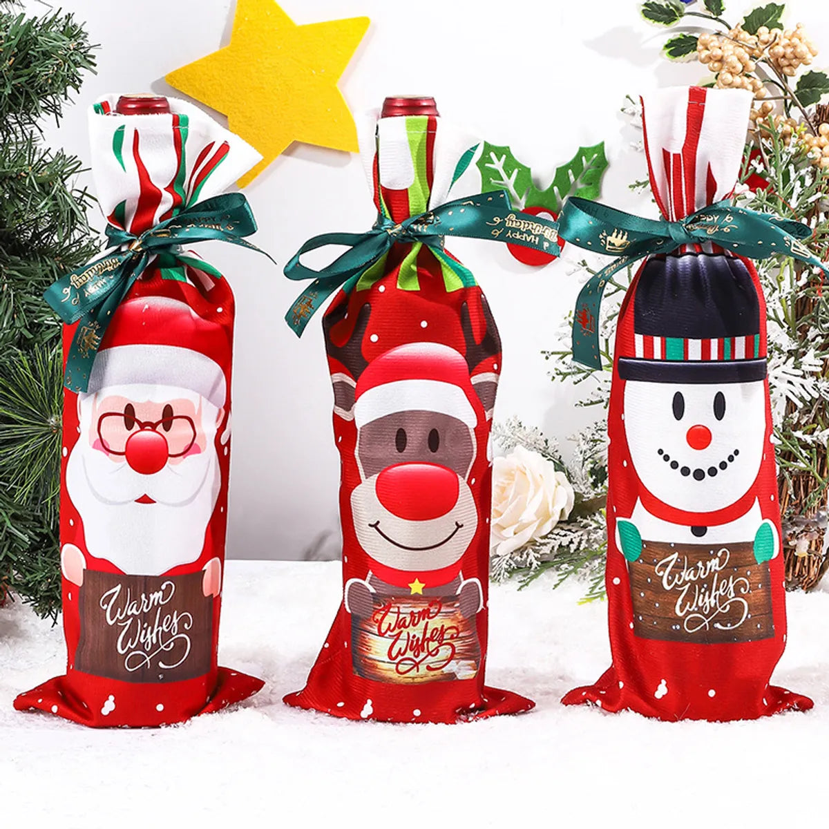 Christmas Cartoon Style Cute Santa Claus Snowman Elk Cloth Party Festival Bottle Cover