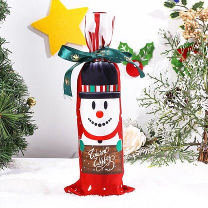 Christmas Cartoon Style Cute Santa Claus Snowman Elk Cloth Party Festival Bottle Cover