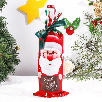 Christmas Cartoon Style Cute Santa Claus Snowman Elk Cloth Party Festival Bottle Cover