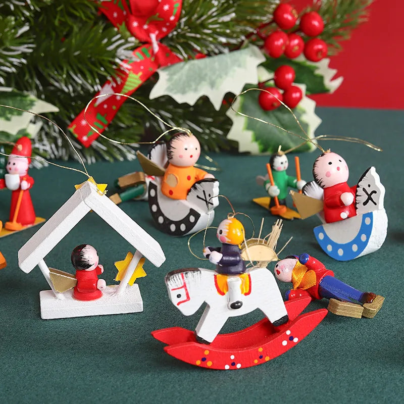 Christmas Cartoon Style Cute Santa Claus Snowman Wood Indoor Party Festival Hanging Ornaments