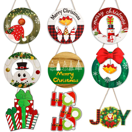 Christmas Cartoon Style Gift Box Bell Snowman Wood Party Festival Hanging Ornaments