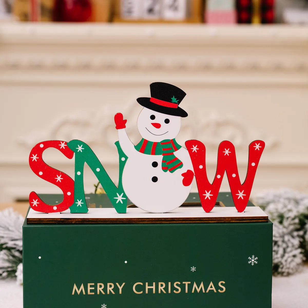 Christmas Cartoon Style Letter Snowman Wood Party Ornaments 1 Piece