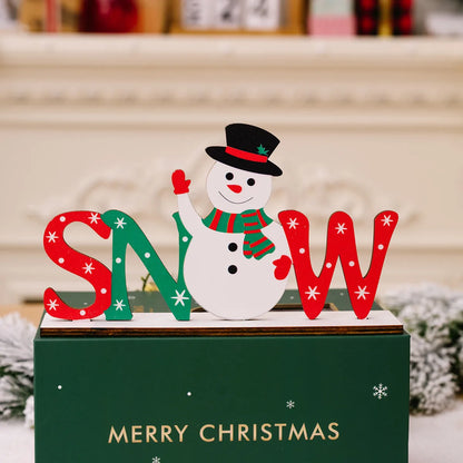 Christmas Cartoon Style Letter Snowman Wood Party Ornaments 1 Piece