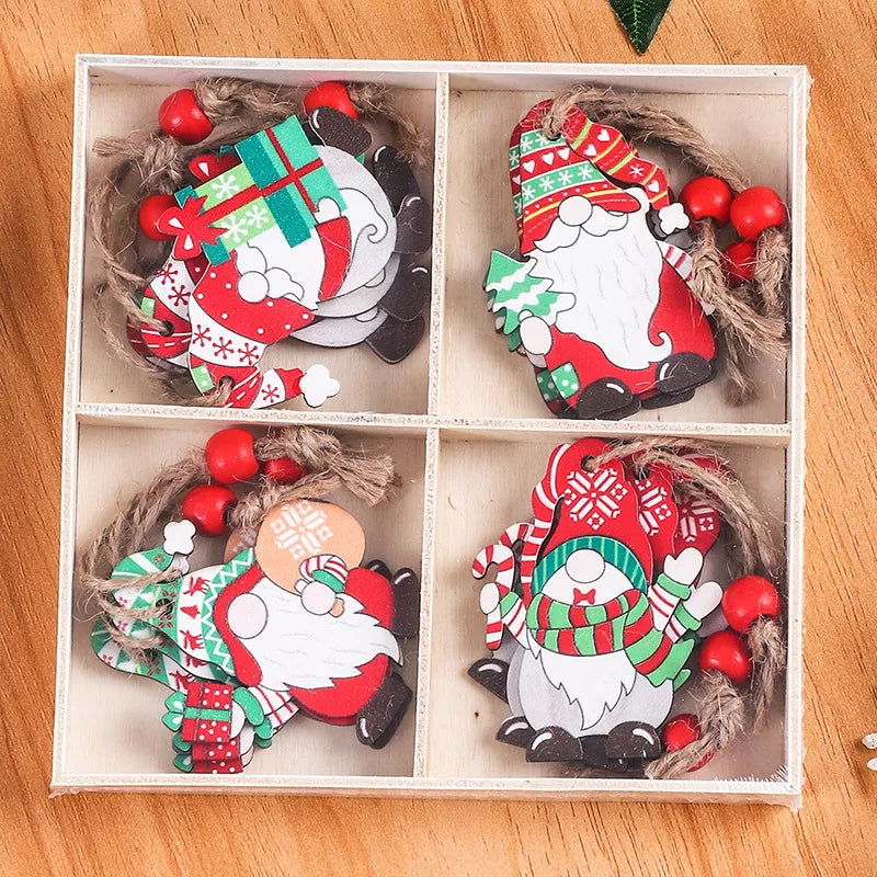 Christmas Cartoon Style Pastoral Korean Style Santa Claus Wood Party Festival Hanging Ornaments