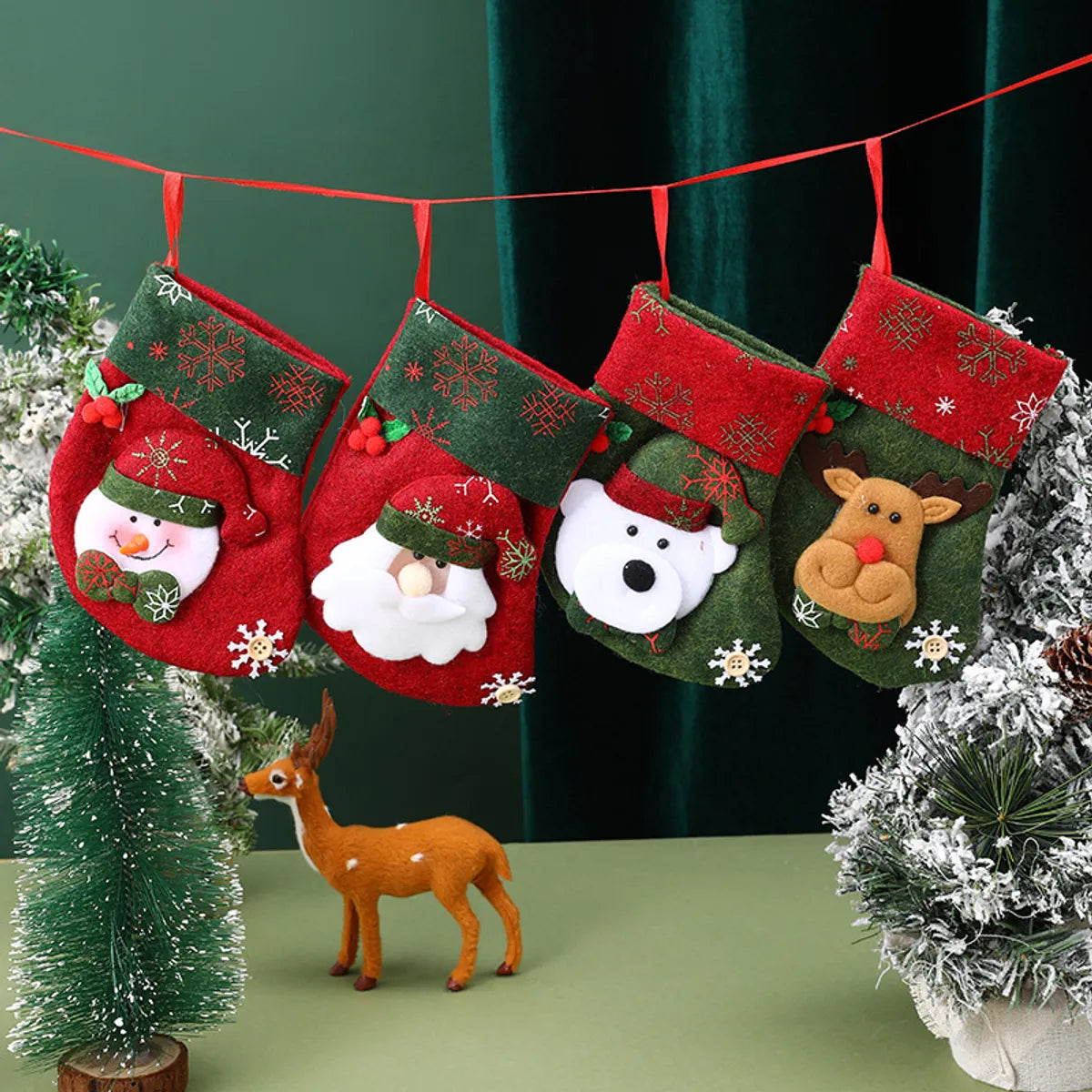 Christmas Cartoon Style Santa Claus Elk Cloth Holiday Festival Hanging Ornaments Decorative Props