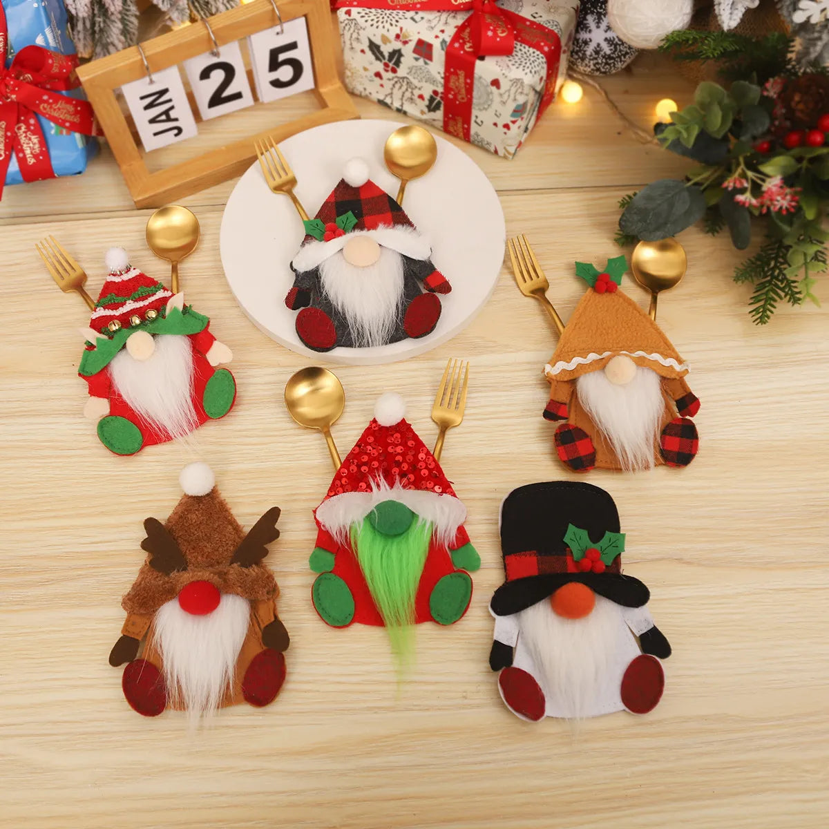 Christmas Cartoon Style Santa Claus Polyester Family Gathering Party Festival Cutlery Bag