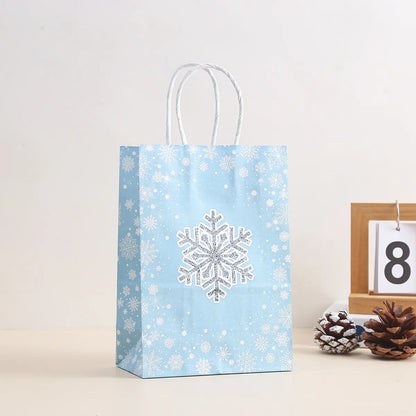 Christmas Cartoon Style Snowflake Kraft Paper Party Festival Gift Bags