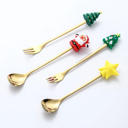 Christmas Christmas Santa Claus Stainless Steel Spoon Fruit Fork