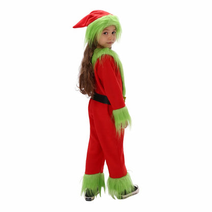 Christmas Costume Christmas Green Fur Monster Cos Children'S Performance Costume Christmas Dress Up Party Campus Festival Performance Costume