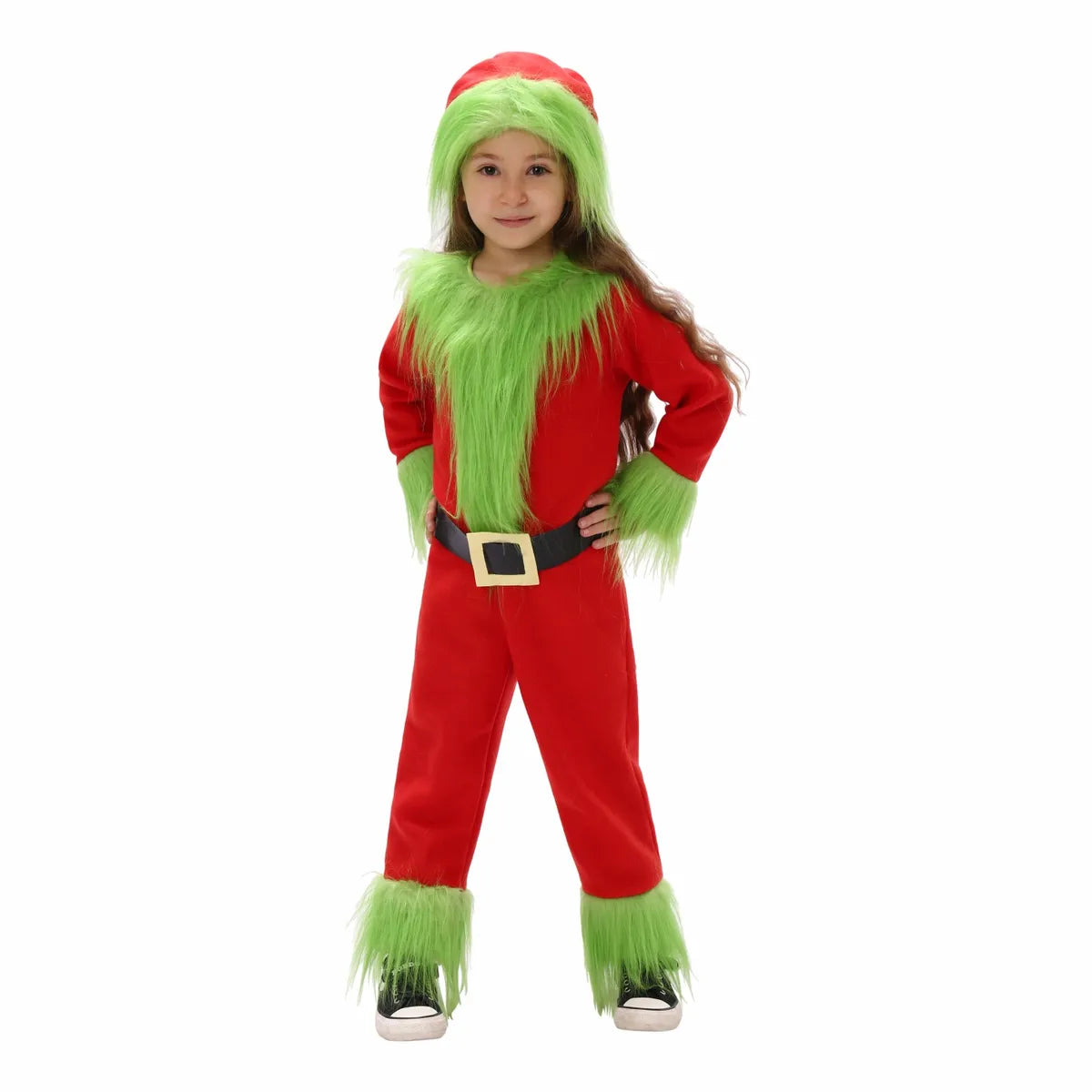 Christmas Costume Christmas Green Fur Monster Cos Children'S Performance Costume Christmas Dress Up Party Campus Festival Performance Costume