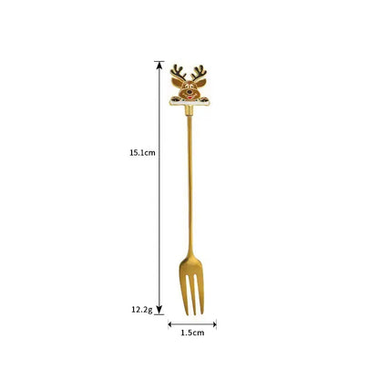 Christmas Cute Cartoon 304 Stainless Steel Spoon Fruit Fork 1 Piece 1 Set