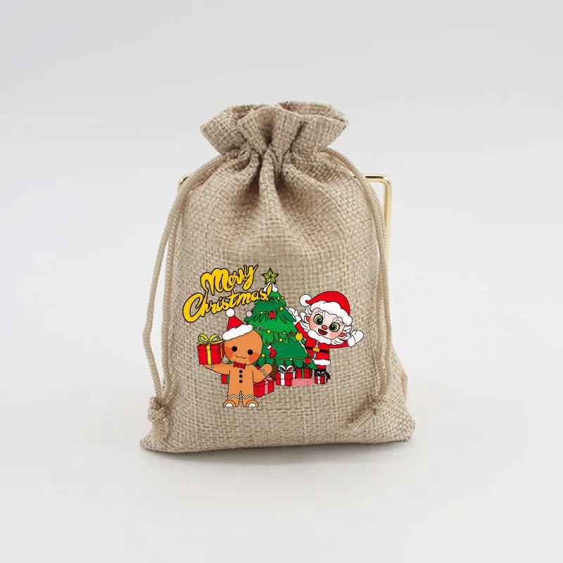 Christmas Cute Cartoon Snowman Elk Imitation Linen Party Gift Bags