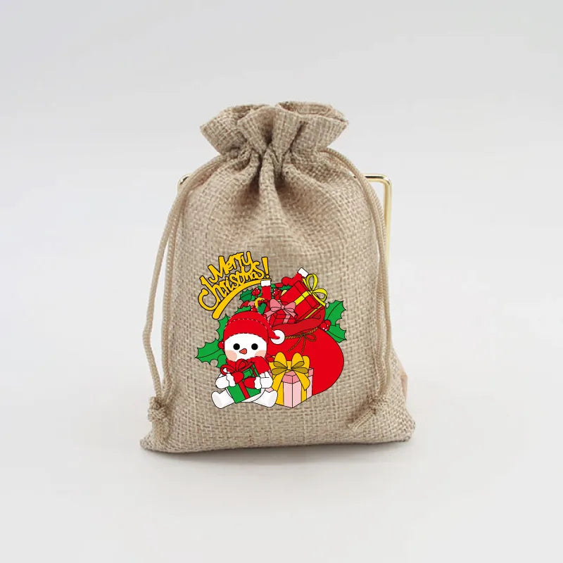 Christmas Cute Cartoon Snowman Elk Imitation Linen Party Gift Bags