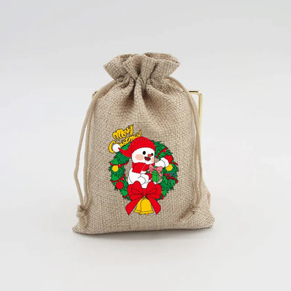 Christmas Cute Cartoon Snowman Elk Imitation Linen Party Gift Bags