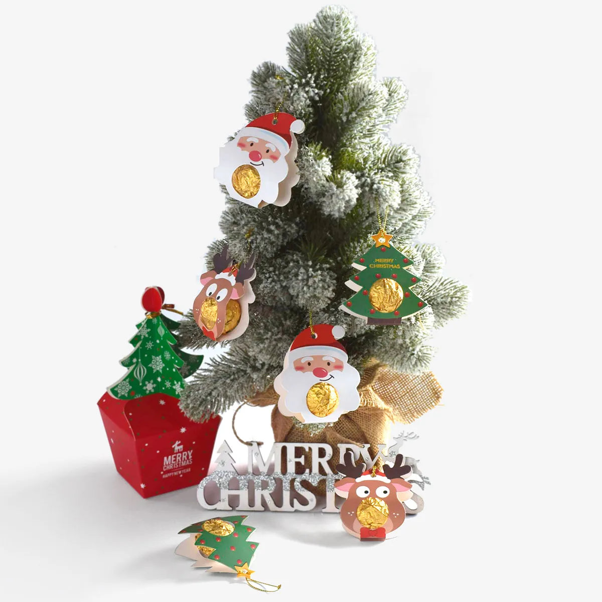 Christmas Cute Christmas Tree Santa Claus 250g Coated Paper Party Candy Decoration Card