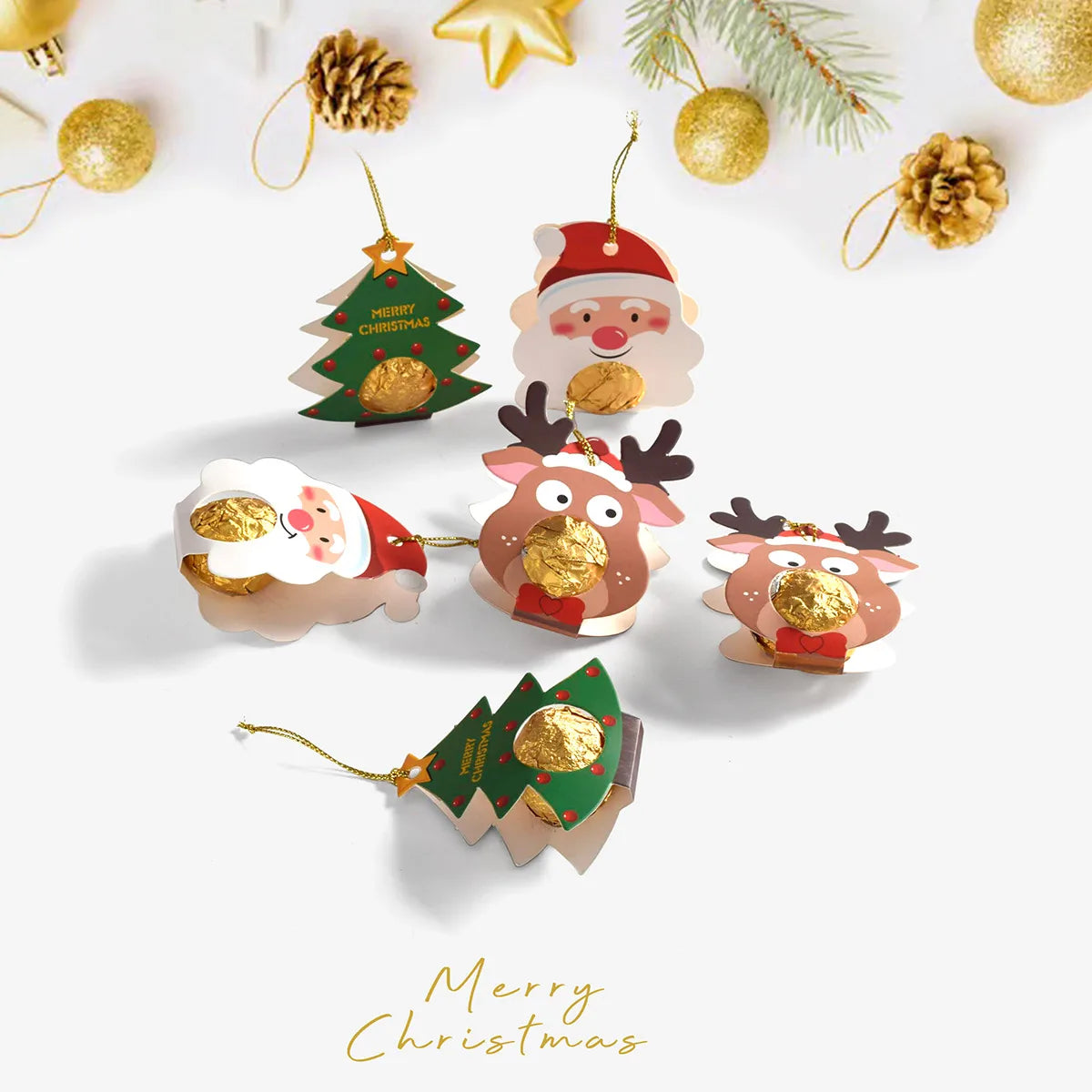 Christmas Cute Christmas Tree Santa Claus Elk Paper Holiday Party Festival Hanging Ornaments Decorative Props