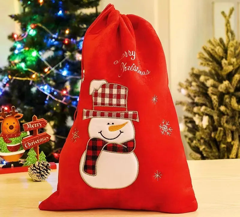 Christmas Cute Christmas Tree Santa Claus Snowman Gold Velvet Party Gift Bags