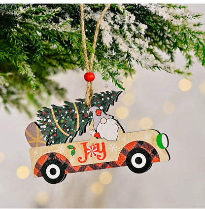 Christmas Cute Letter Car Wood Daily Festival Hanging Ornaments