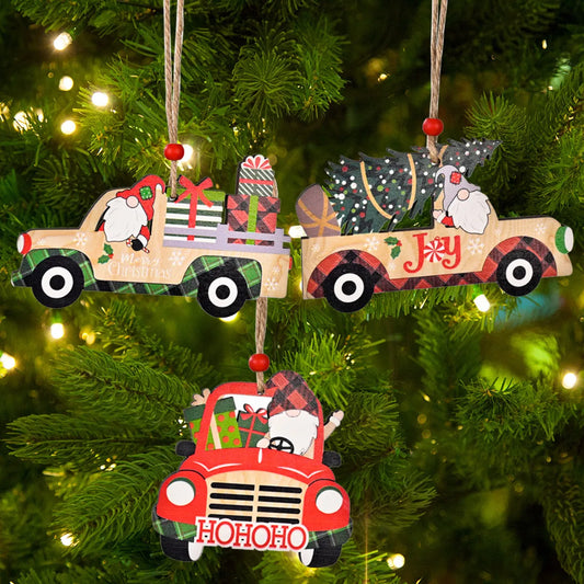 Christmas Cute Letter Car Wood Daily Festival Hanging Ornaments