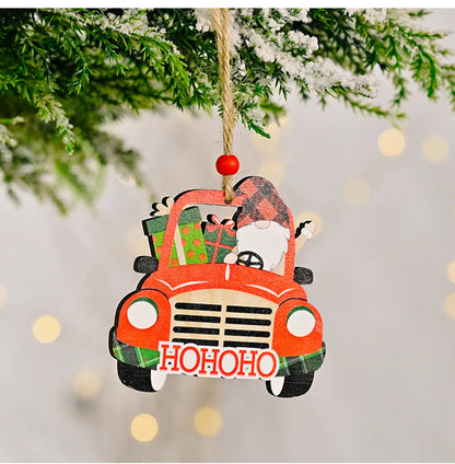 Christmas Cute Letter Car Wood Daily Festival Hanging Ornaments