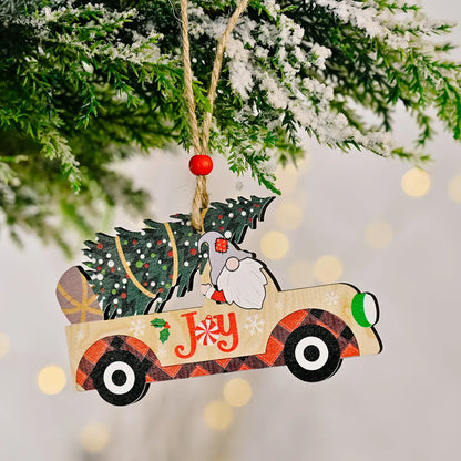 Christmas Cute Letter Car Wood Daily Festival Hanging Ornaments