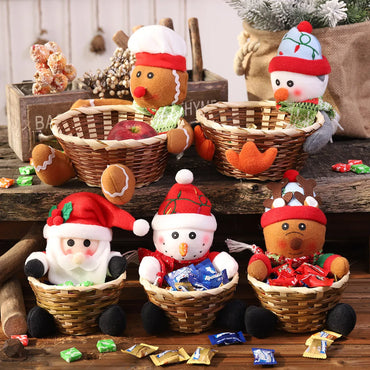 Christmas Cute Santa Claus Cloth Bamboo Party Candy Jar 1 Piece