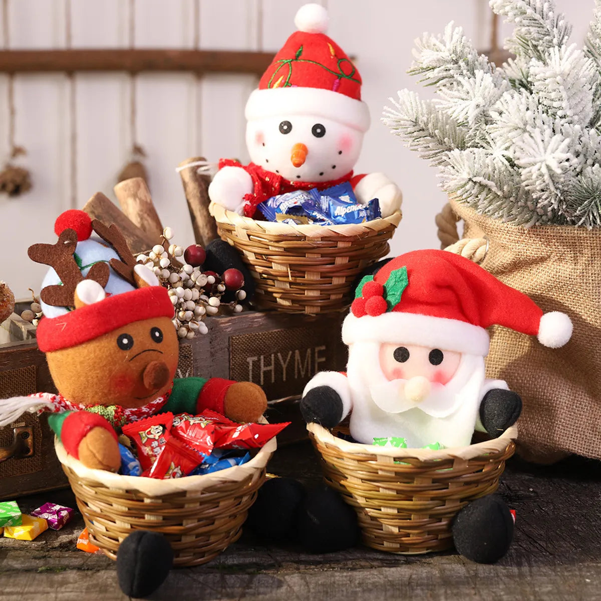 Christmas Cute Santa Claus Cloth Bamboo Party Candy Jar 1 Piece